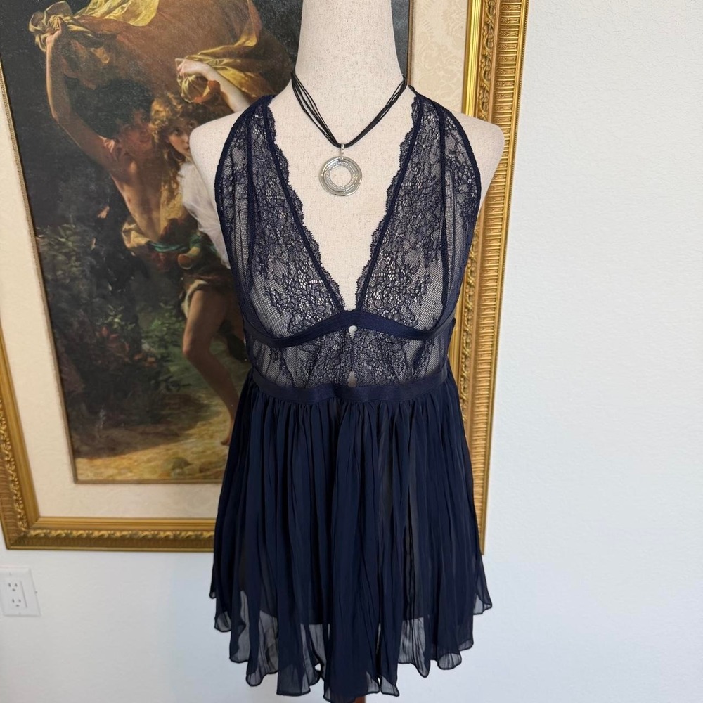 Victoria's Secret Sexy Navy Sheer Halter Babydoll Nightie